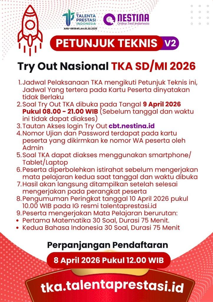 Petunjuk Teknis V2 Try Out Nasional TKA 2026